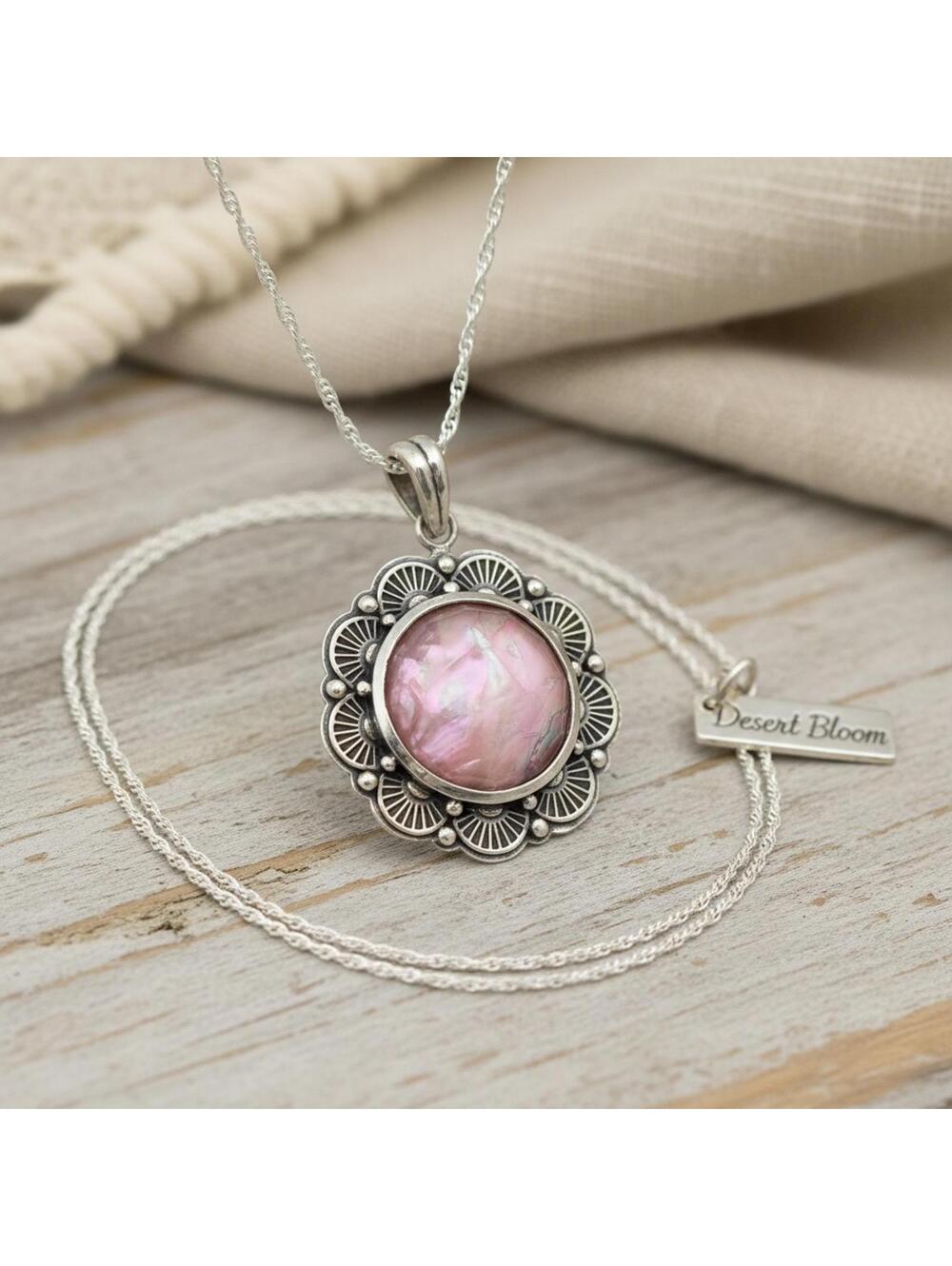 🌸 Rare Pink Mother of Pearl Soleil Pendant – 14" Sterling Silver 925 MSRP $289